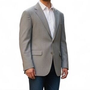 Oscar de la Renta Vintage Silk and Wool Micro Houndstooth Blazer In Gray Sz 50R